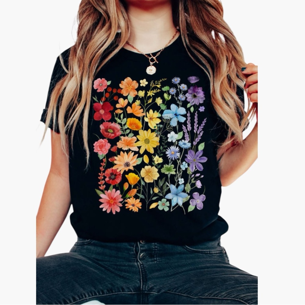 5214. Floral Rainbow Graphic Tee